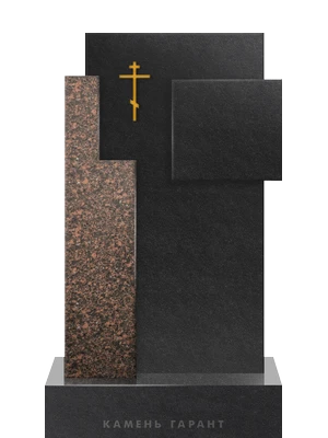 Монументальный памятник с православным крестом из двух видов гранита